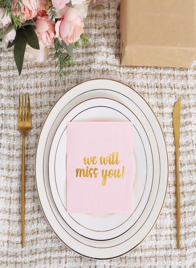 Vuzvuv 50 Pack We Will Miss You Cocktail Napkins - Farewell Party Decorations for Coworkers Leaving, Retirement,Graduation, Military Goodluck & Moving Celebrations(5" Folded 2 Ply-Pink) - Image 4